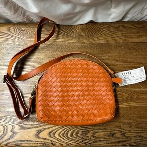 NWT JOYN Woven Leather Half-Moon Crossbody Bag – Burnt Sienna – Handcrafted